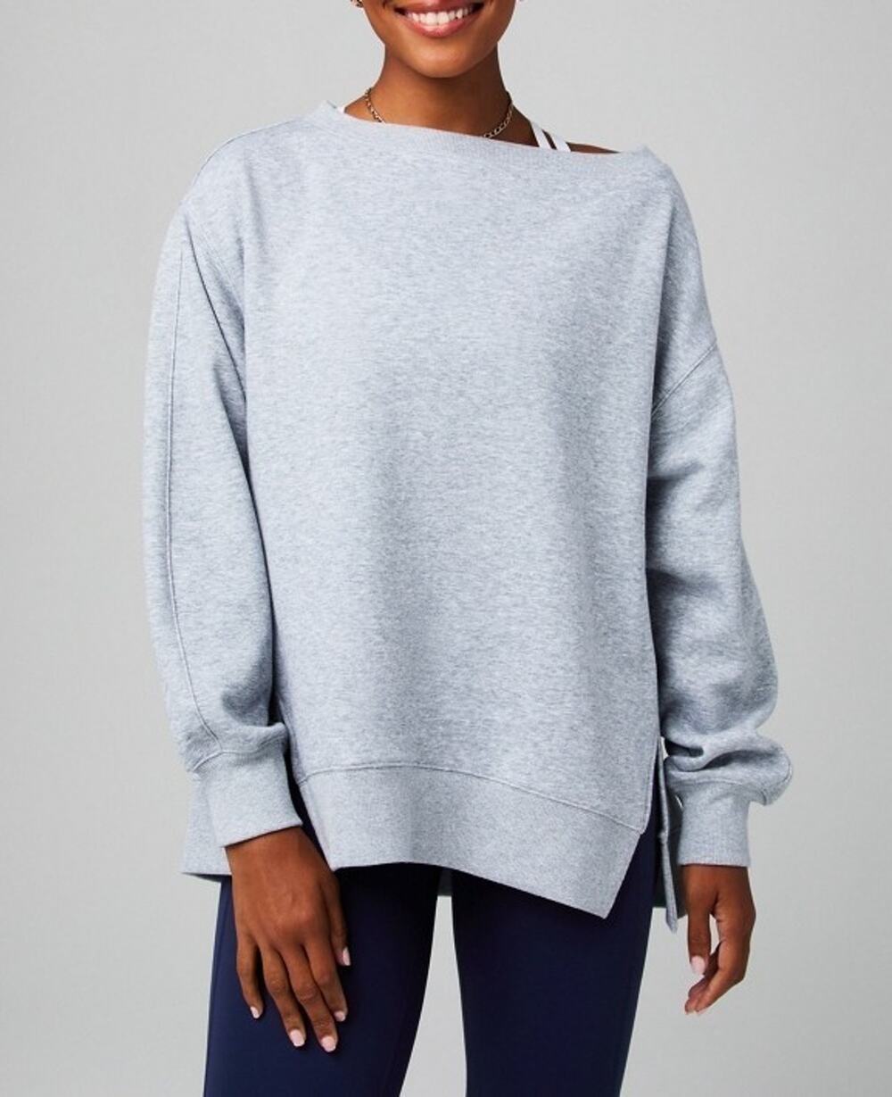 NWT Fabletics Cozy Fleece Oversized Sweatshirt L Classic Gray Heather High Low